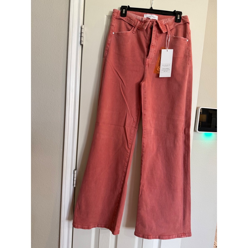 Risen Jeans Peach Blossom Wide Leg High Rise Crossover Waist Pants RDP5314 13/31